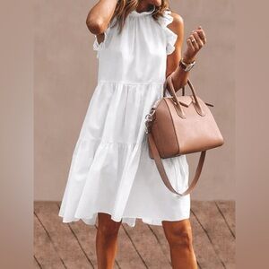 Vonda Elegant White Ruffle Dress